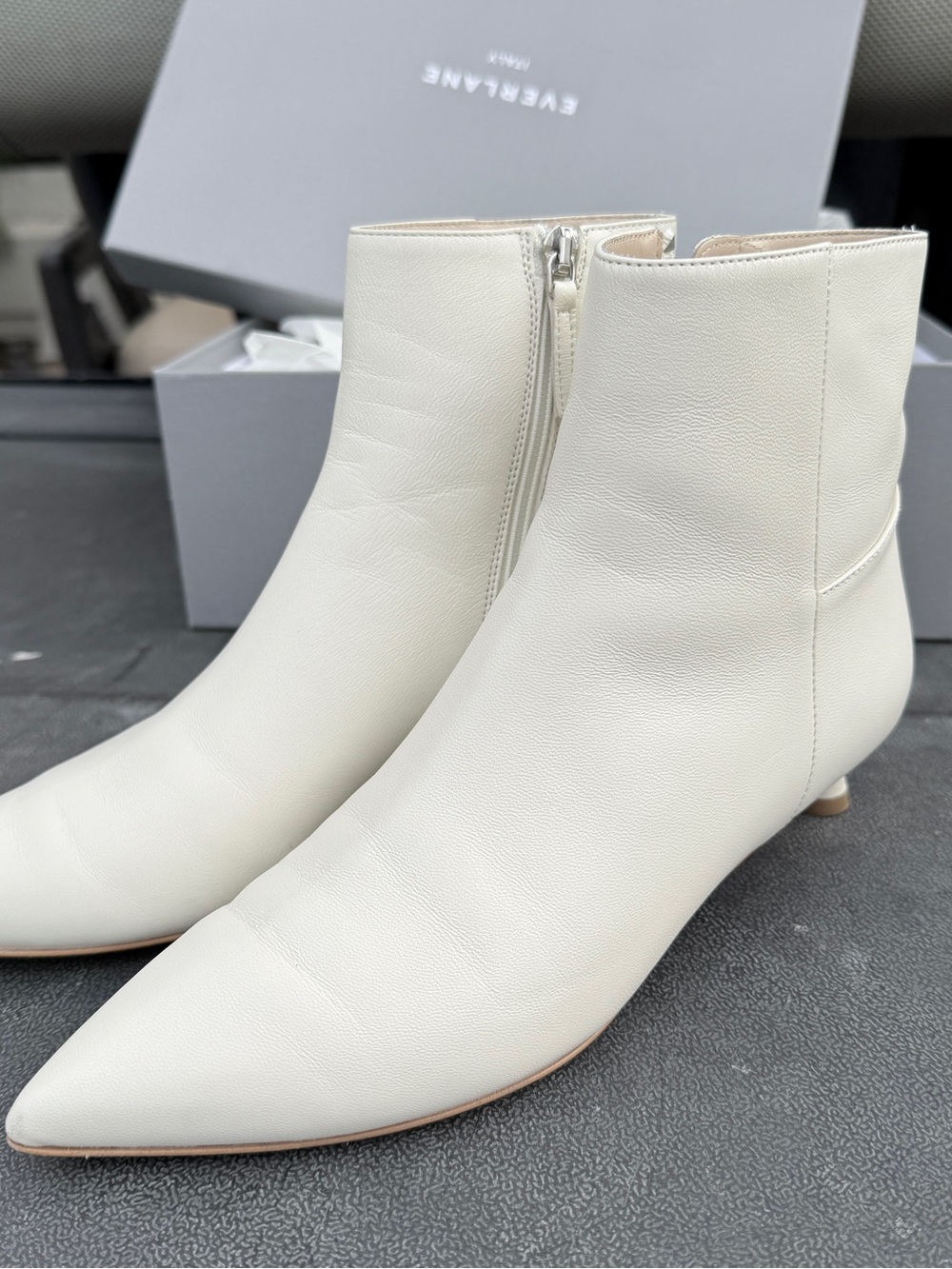 Everlane Cream Leather Pointed Ankle Booties